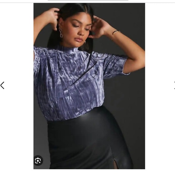 Anthropologie Pilcro Velvet Velveteen Mock Neck Top Blouse in Slate Size S - Picture 2 of 6